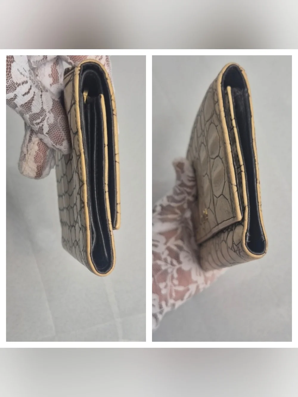Miu Miu Tan Croc-Embossed Leather Wallet
